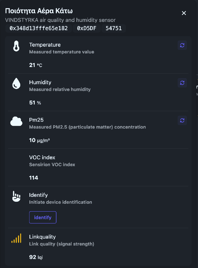 IKEA VINDSTYRKA — PM2.5, VOC index, temperature, and humidity via Zigbee