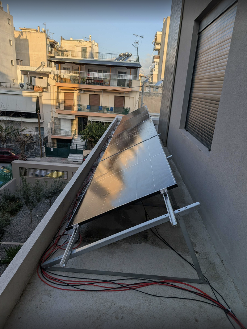 4 bifacial solar panels on an Athens balcony — this is what balcony solar looks like in practice