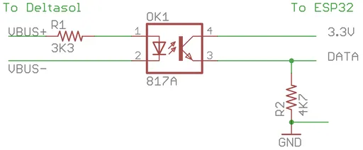VBus to ESP32 interface — 817A optocoupler with 3K3 and 4K7 resistors